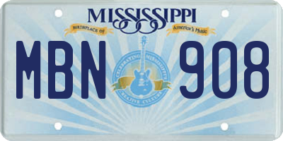 MS license plate MBN908