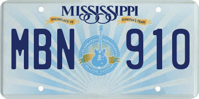 MS license plate MBN910