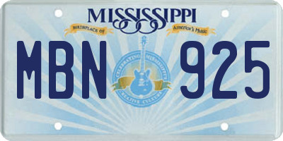 MS license plate MBN925