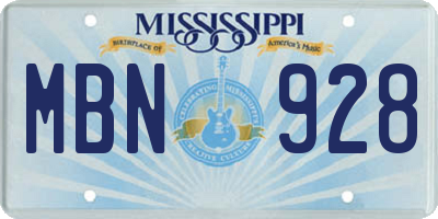 MS license plate MBN928
