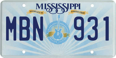 MS license plate MBN931
