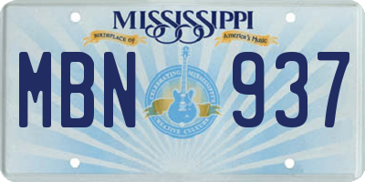 MS license plate MBN937