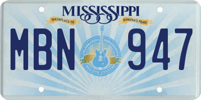 MS license plate MBN947