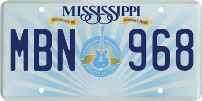 MS license plate MBN968