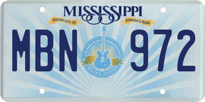 MS license plate MBN972