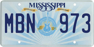 MS license plate MBN973