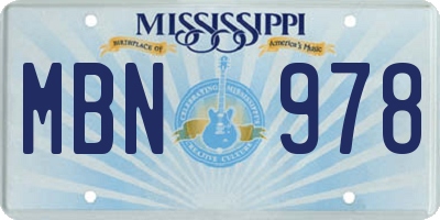 MS license plate MBN978