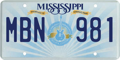 MS license plate MBN981