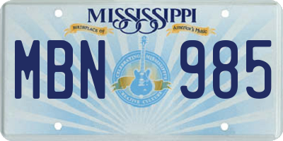 MS license plate MBN985