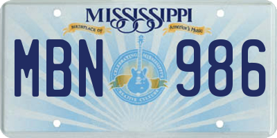 MS license plate MBN986