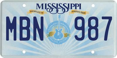 MS license plate MBN987