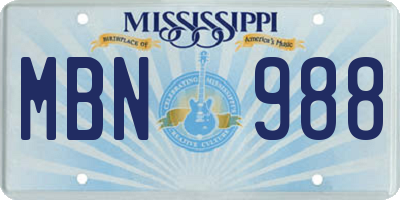 MS license plate MBN988
