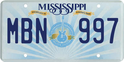 MS license plate MBN997