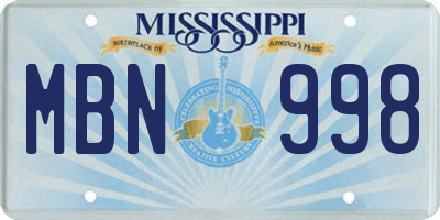 MS license plate MBN998