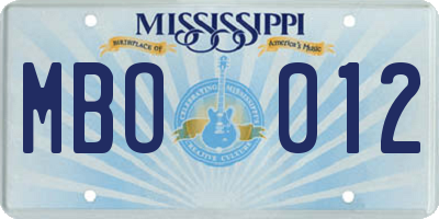 MS license plate MBO012