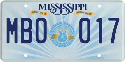 MS license plate MBO017