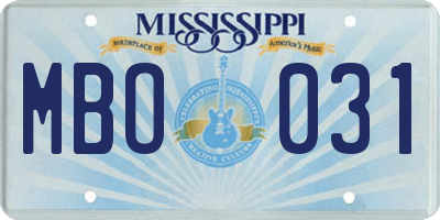 MS license plate MBO031