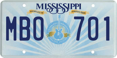 MS license plate MBO701