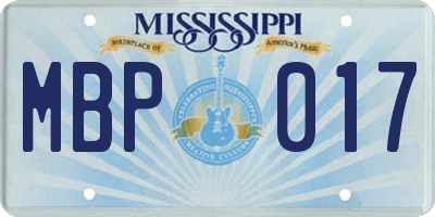 MS license plate MBP017
