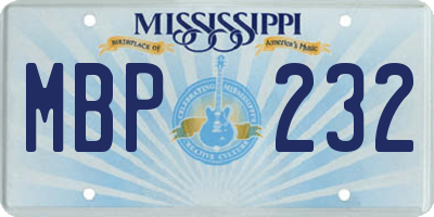 MS license plate MBP232