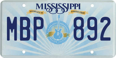 MS license plate MBP892