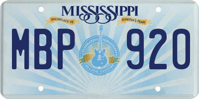 MS license plate MBP920