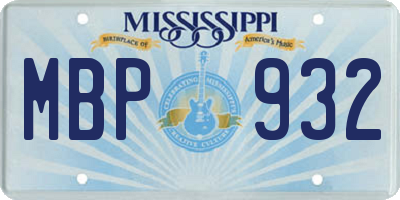 MS license plate MBP932