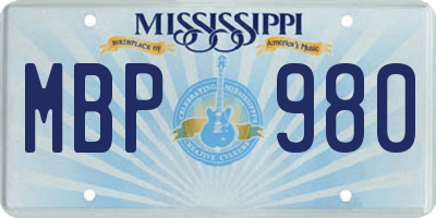 MS license plate MBP980