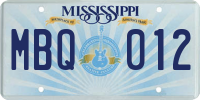 MS license plate MBQ012