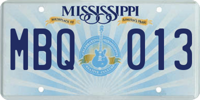 MS license plate MBQ013