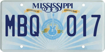 MS license plate MBQ017