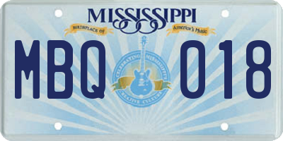 MS license plate MBQ018