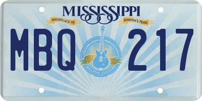 MS license plate MBQ217