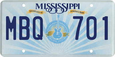 MS license plate MBQ701