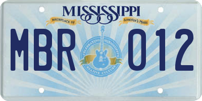 MS license plate MBR012