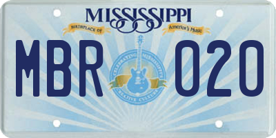 MS license plate MBR020