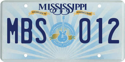 MS license plate MBS012