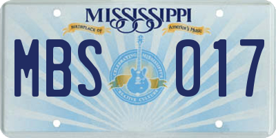 MS license plate MBS017