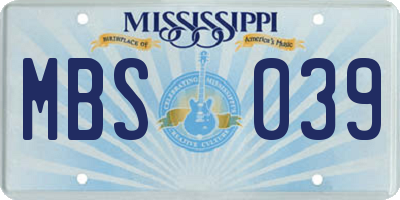 MS license plate MBS039