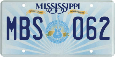 MS license plate MBS062