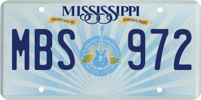 MS license plate MBS972