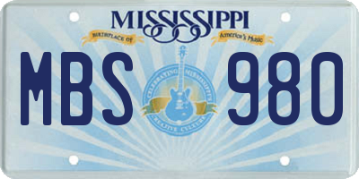 MS license plate MBS980