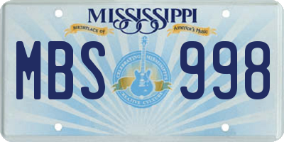 MS license plate MBS998