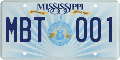 MS license plate MBT001
