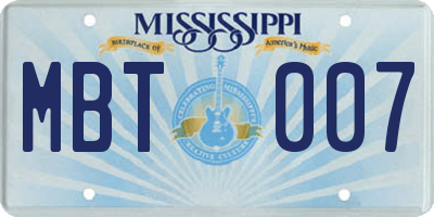 MS license plate MBT007