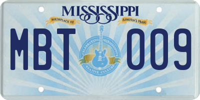 MS license plate MBT009