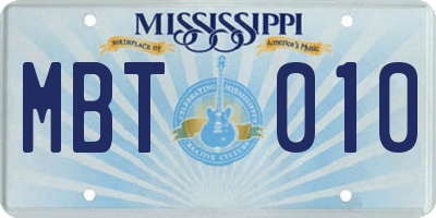 MS license plate MBT010