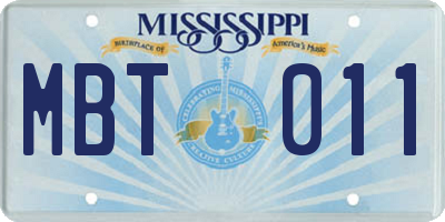 MS license plate MBT011