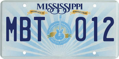 MS license plate MBT012