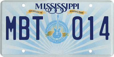 MS license plate MBT014